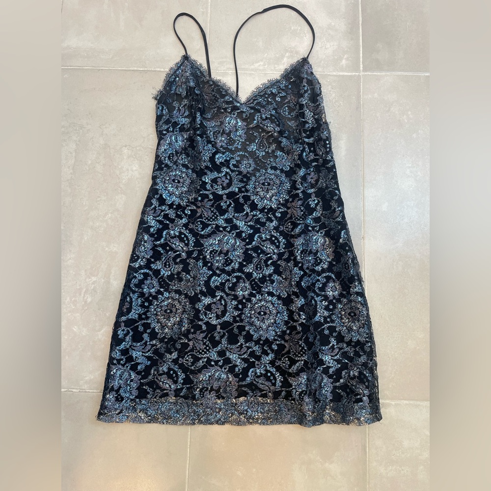 Vintage Alberta Ferretti size 4 Lace Slip Dress Blue
